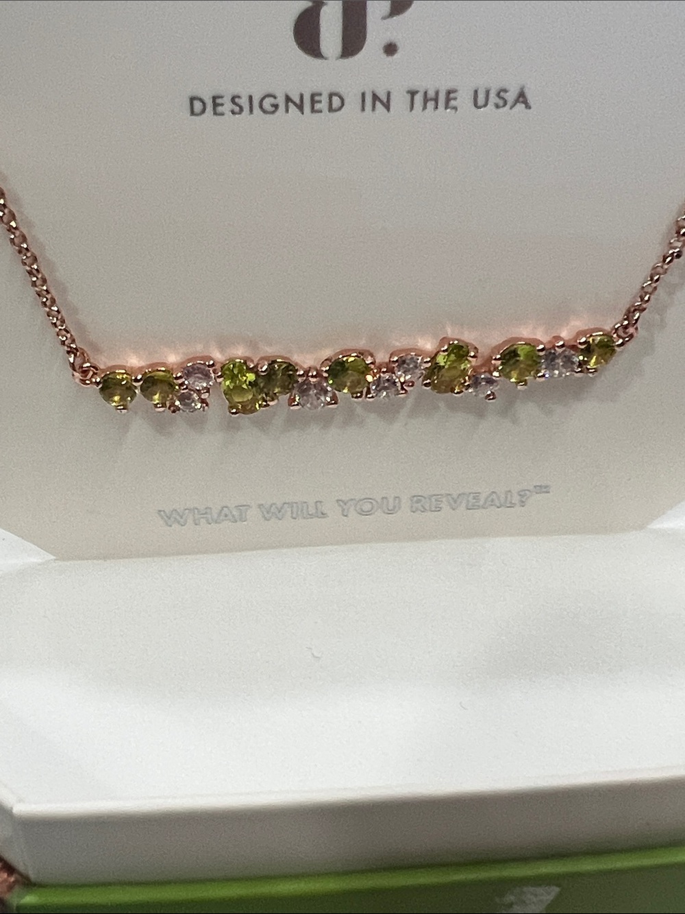 Bomb Party August 2024 Peridot on Rose Gold Plated necklace